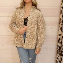 Leopard Corduroy Loose Fit Jacket Beige