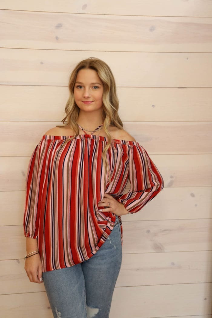 Off Shoulder Loose Fit Casual Striped Top