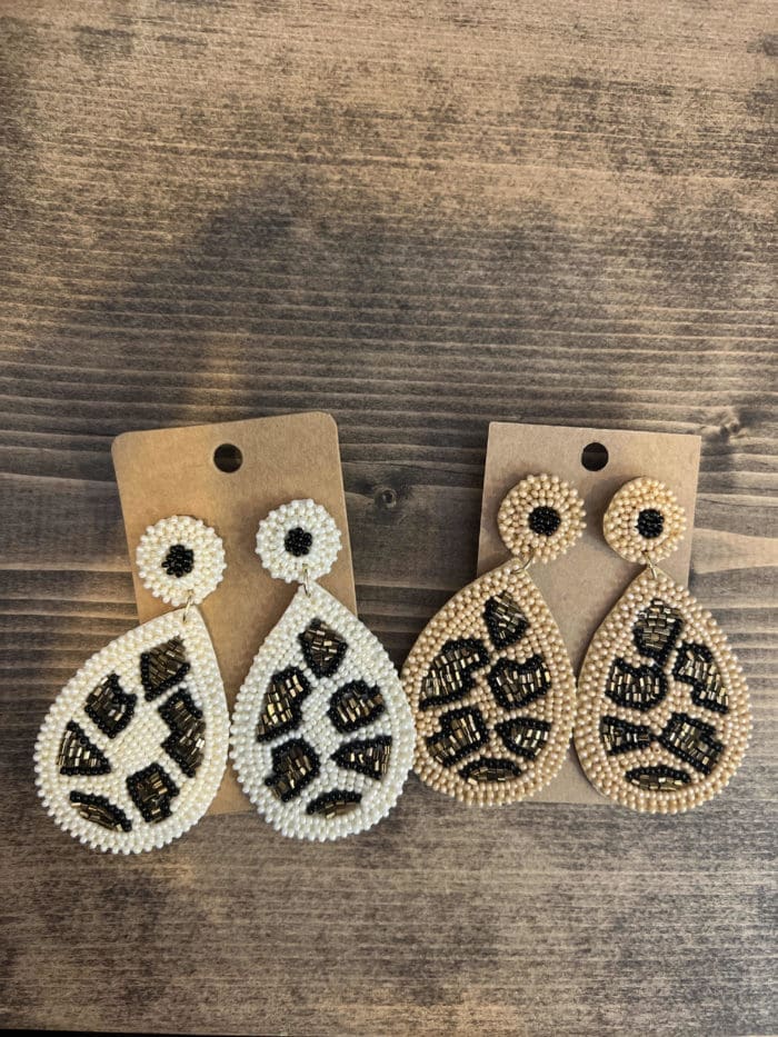 Teardrop Leopard Beaded Earrings