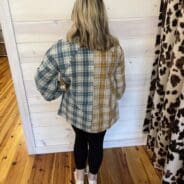 Washed Plaid Pattern With Smocked Sleeve Button Down Shirt