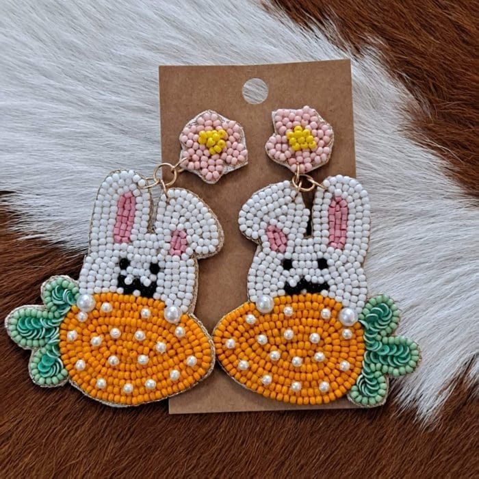 Easter Bunny Carrot Seed Bead Post Earrings