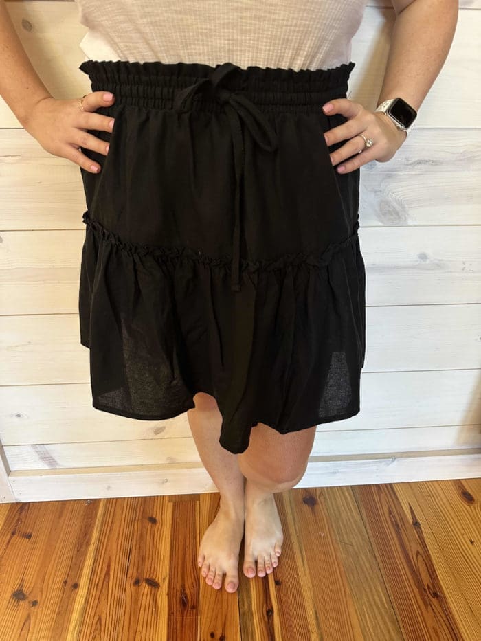 Soft Linen Drawstring Ruffle Mini Skirt