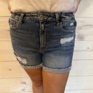 Distressed Cuffed Raw Hem Denim Shorts