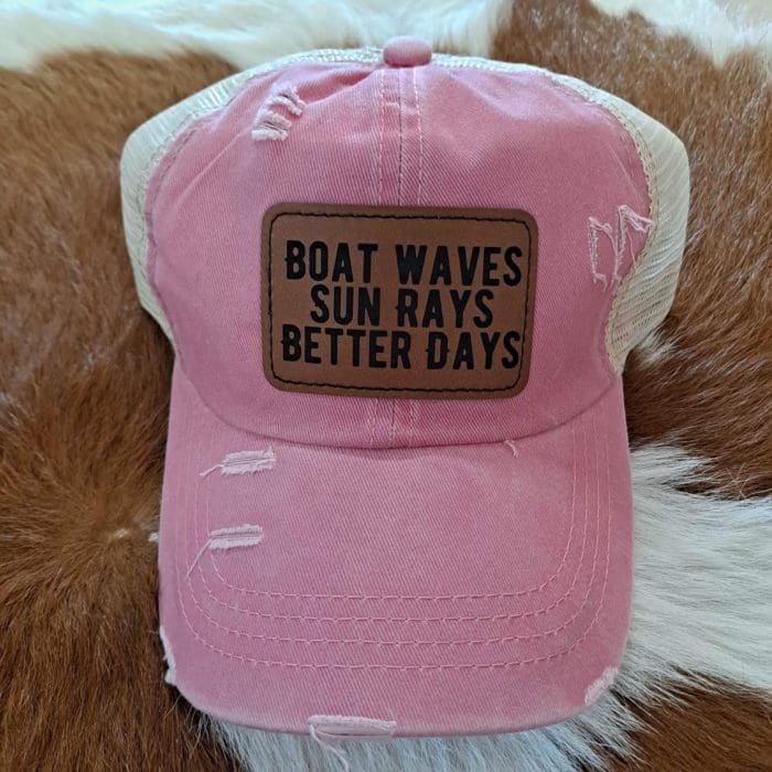 Boat Waves Sun Rays Better Days Ladys Patch Hats
