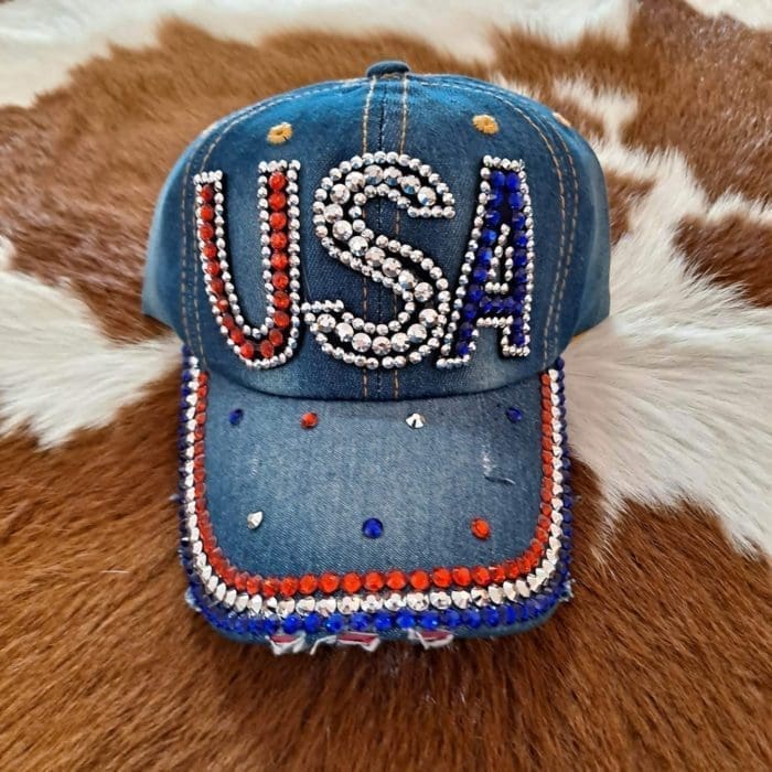 USA Bedazzled Denim Ball Cap