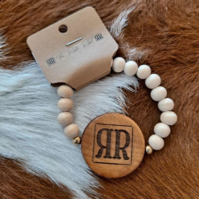 Rustic Rebel “RR” Wood Bead Bracelet