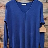 Garment Dyed Hi-Low Hem V-Neck Center Seam Sweater