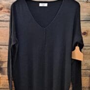 Garment Dyed Hi-Low Hem V-Neck Center Seam Sweater