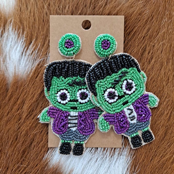 Little Frankenstein Seed Bead Post Earrings