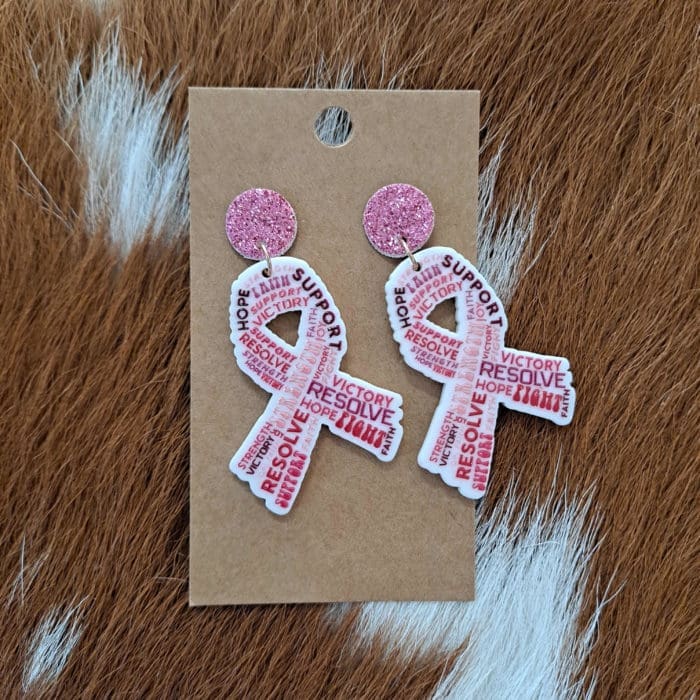 Breast Cancer Pink Ribbon Dangle Post Earrings