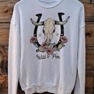 Wild And Free Cow Skull Mineral Wash Graphic Sweatshirt