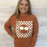 Puffed Checkered Pumpkin Graphic Long Sleeve Tee