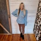 Garment Washed Chambray Sequin Embellished Star Howdy Button Down Top