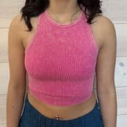 Washed Ribbed Racerback Seamless Cropped Tank Top