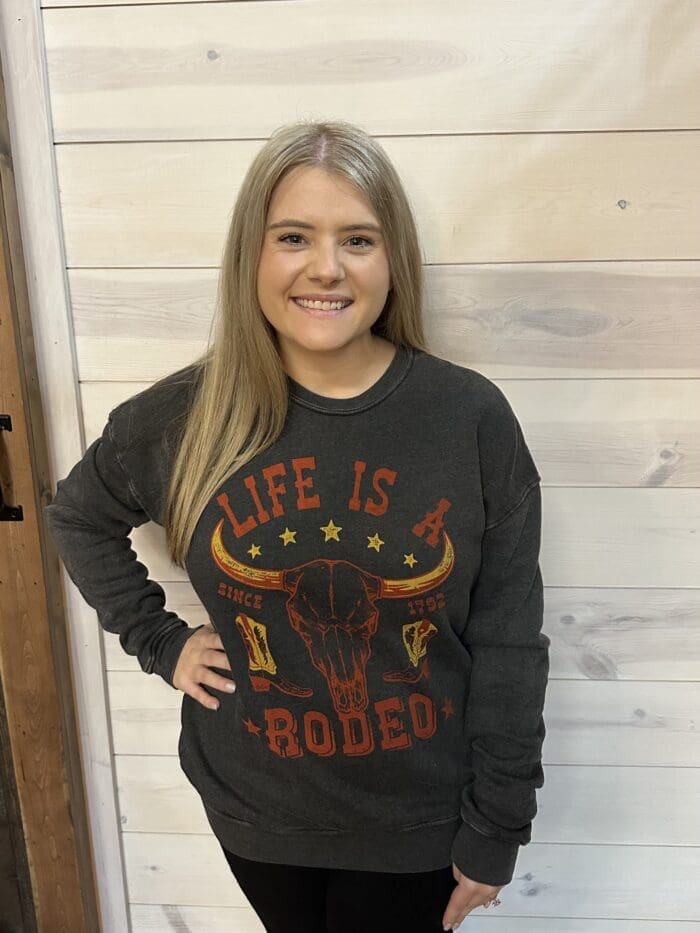 Life Is A Rodeo Mineral Washed Graphic Sweatshirt