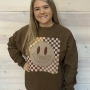 Fall Checkered Smiley Graphic Sweatshirt