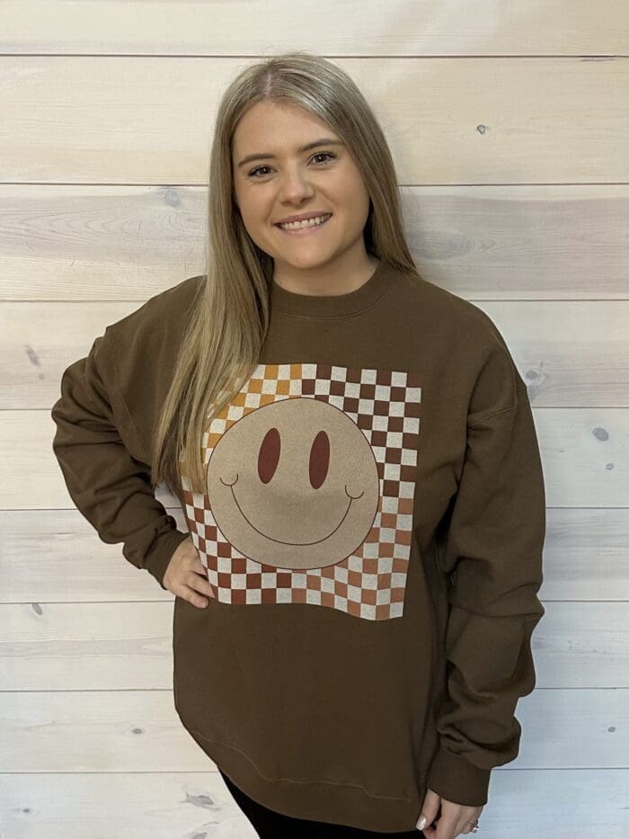 Fall Checkered Smiley Graphic Sweatshirt