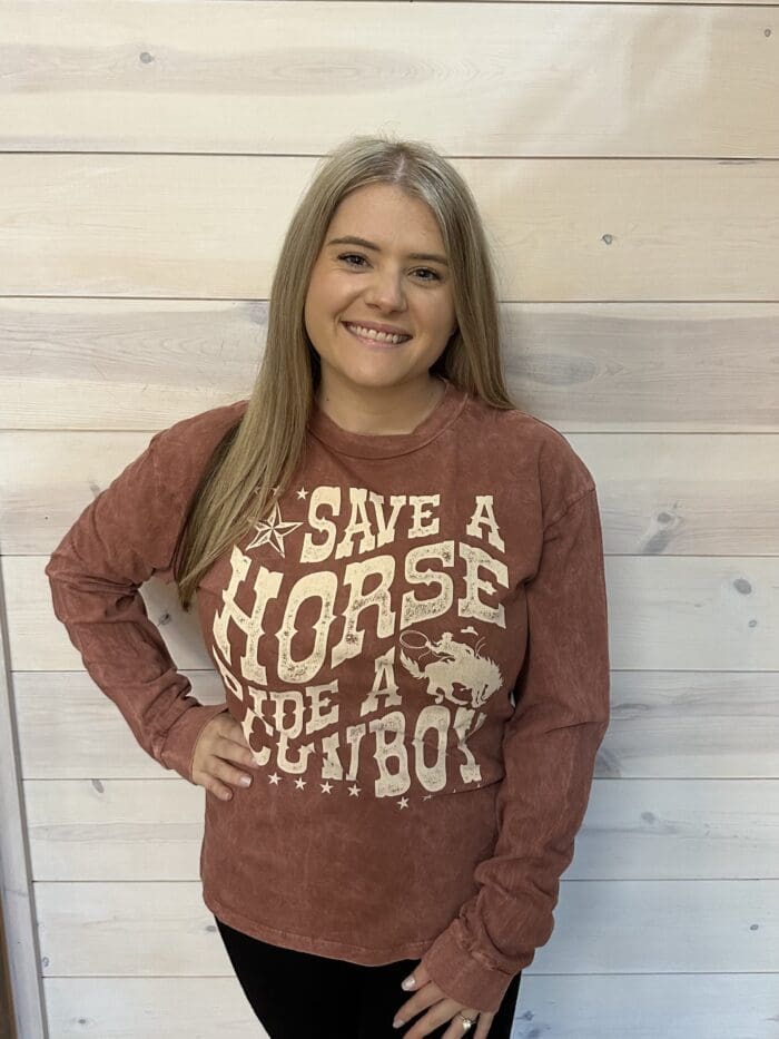 Save A Horse Ride A Cowboy Mineral Washed Graphic Long Sleeve Tee