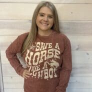 Save A Horse Ride A Cowboy Mineral Washed Graphic Long Sleeve Tee