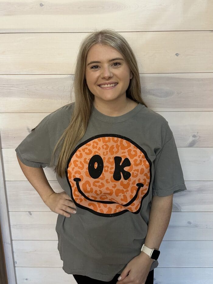 OK Orange Leopard Smiley Graphic Tee