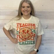 Boho Style Retro Teacher Floral Smiley Graphic Tee