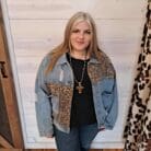 Long Sleeve Leopard Print Denim Jean Jacket