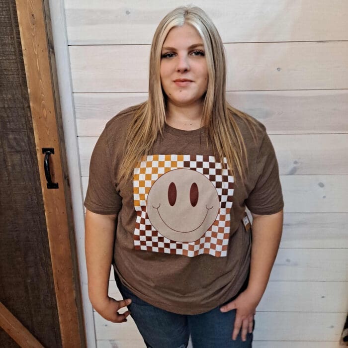 Fall Checkered Smiley Graphic Tee