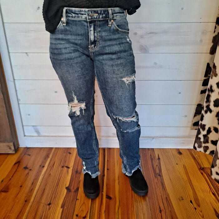 Joleea-Mid Rise Distressed Cuffed Slim Boyfriend