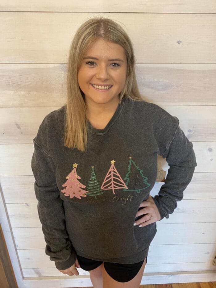 Merry and Bright Glitter Mineral Washed Graphic Sweatshirt