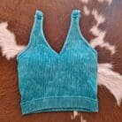 Washed Ribbed Cropped Bra Padded Tank Top