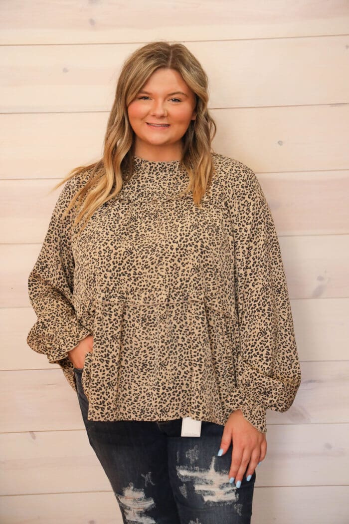 Leopard Print Ruffle Detailed Casual Blouse Top