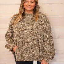 Leopard Print Ruffle Detailed Casual Blouse Top