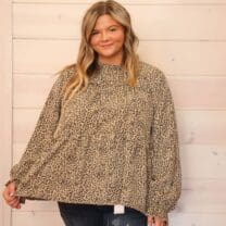 Leopard Print Ruffle Detailed Casual Blouse Top