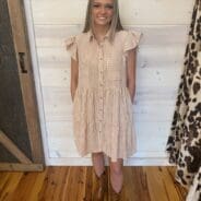 Cap Sleeves Striped Cotton Gauze Button Down Dress with Pockets