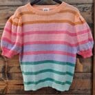 Multi Color Striped Color Block Short Puff Sleeve Sweater