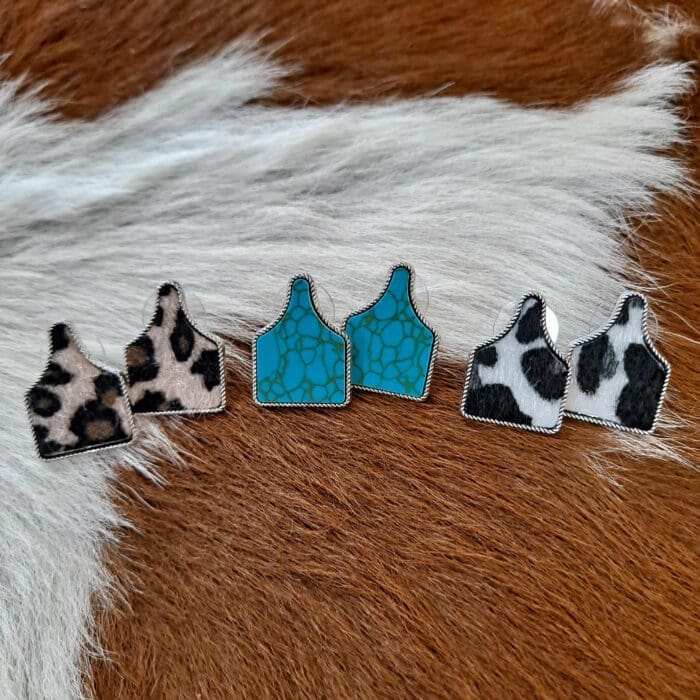 3 Set of Cow Tag Post Earrings