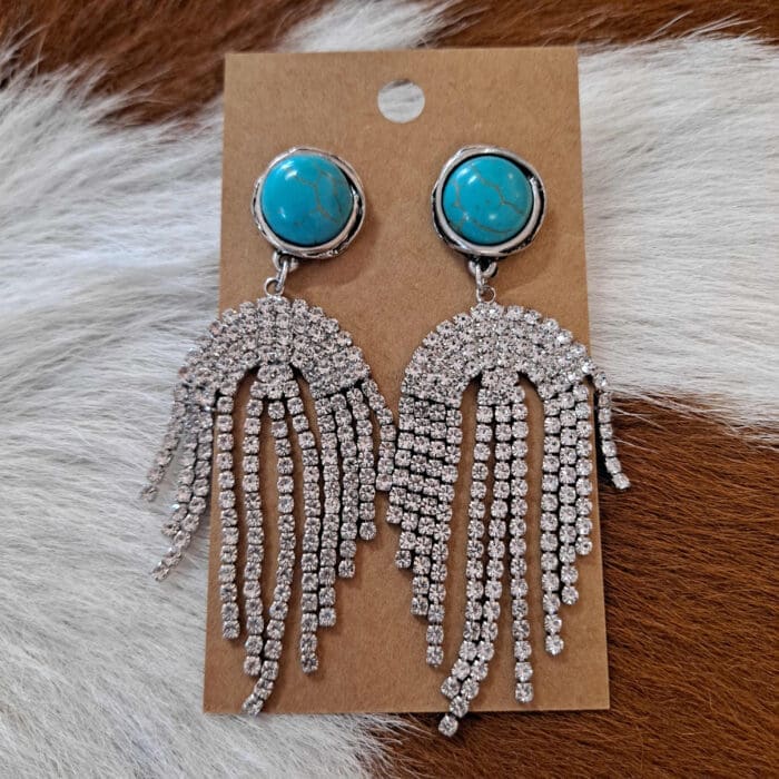 Turquoise with Rhinestone Tassel Earrings