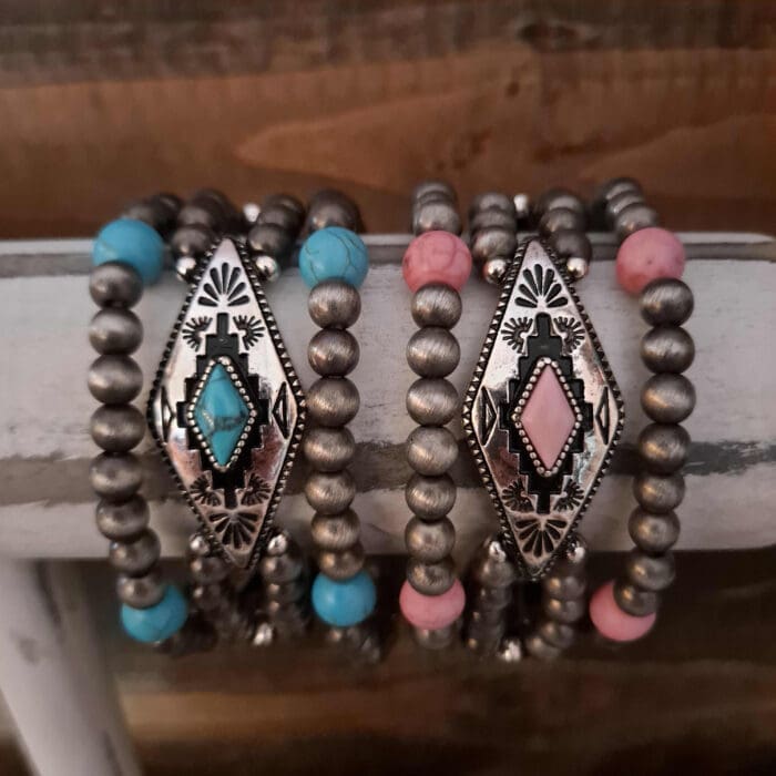 3 Piece Set Navajo Bead & Concho Stretch Bracelet