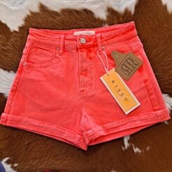Coral colored High Rise Cuffed Shorts