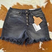 Frayed Hem Button Fly Washed Black Shorts