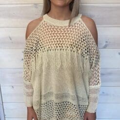 Mesh Spring Cold Shoulder Cover Up with Fringe