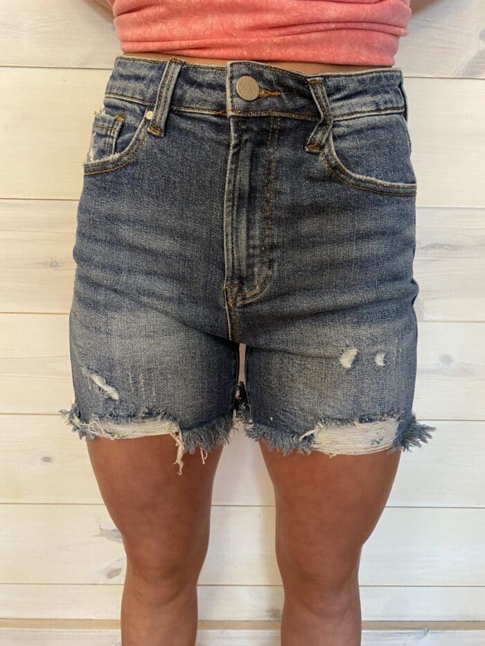 Joy-High Rise Distressed Shorts