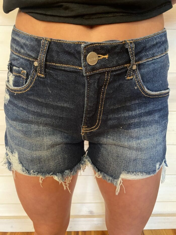 Jude-Mid Rise Bottom Hem Distressed Detail Shorts