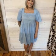 Tiered Samone Poplin Dress with Ruffle Sleeves and Pockets