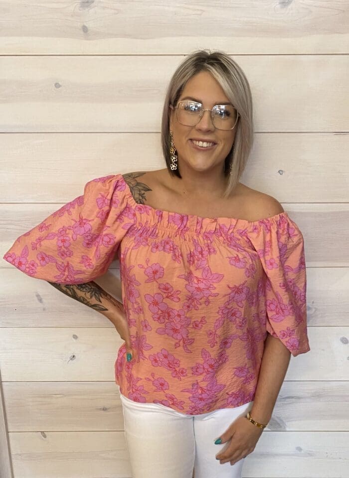 Floral Printed Blouse with Short Balloon Sleeves