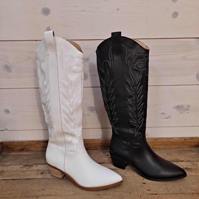 Stitching Detailed Vegan Leather Cowgirl Boot