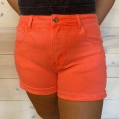 Coral Colored High Rise Cuffed Shorts