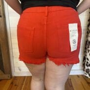 Fiesta Red High Rise Distressed Shorts