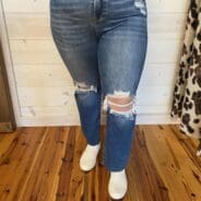 Mary-High Rise Knee Distressed Ankle Jeans