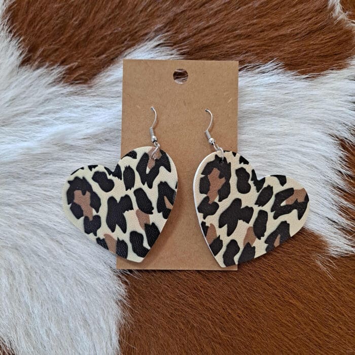 Heart Shaped Vegan Leather Leopard Earrings